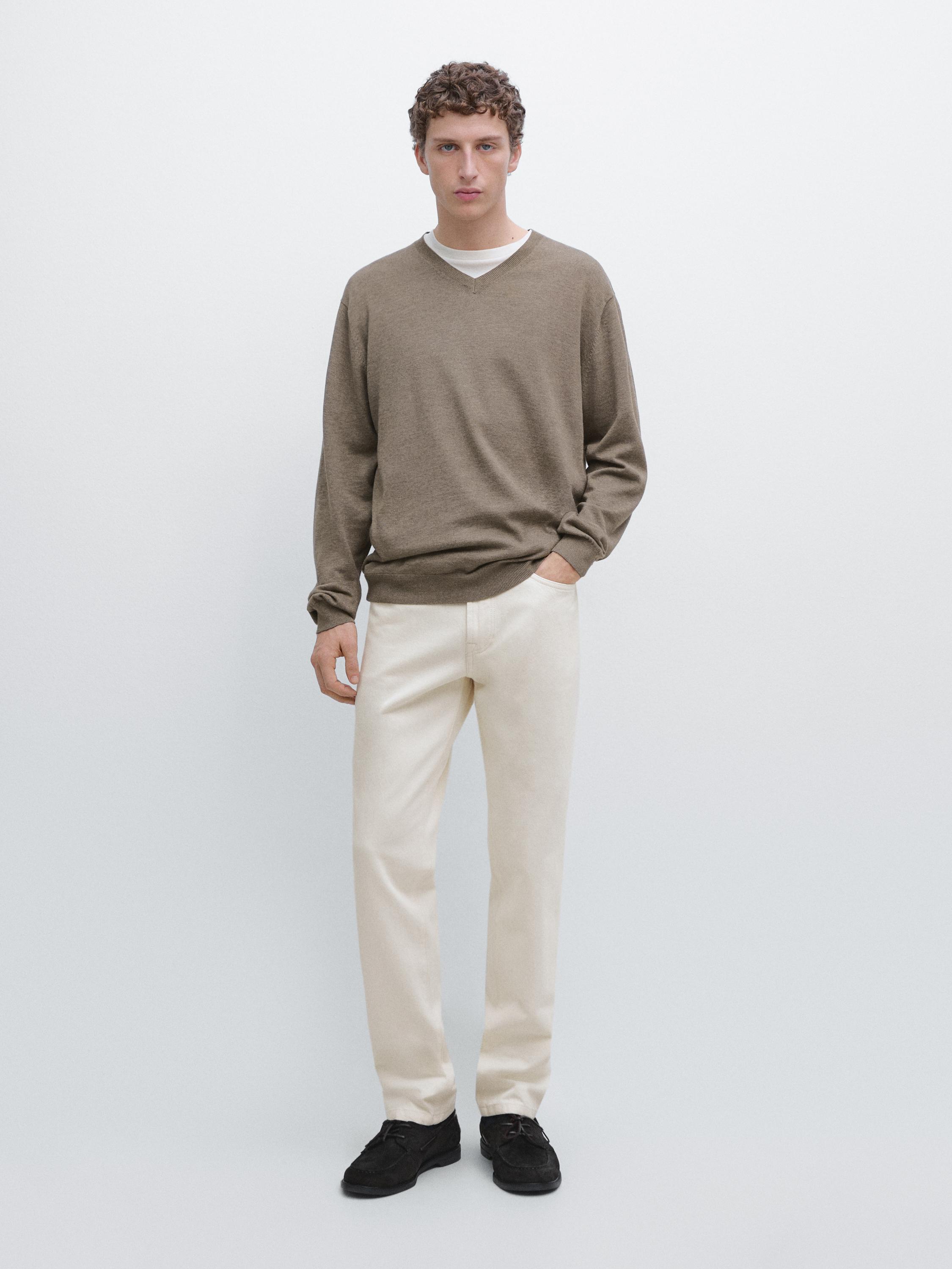 Pull col V en maille de coton mélang